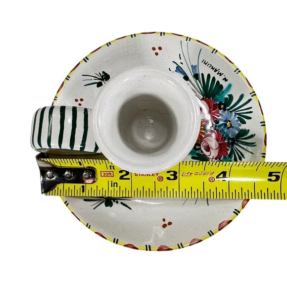 Italian Hand Painted Candle Stick Holder Pottery Ceramic Floral Signed White - Picture 9 of 9